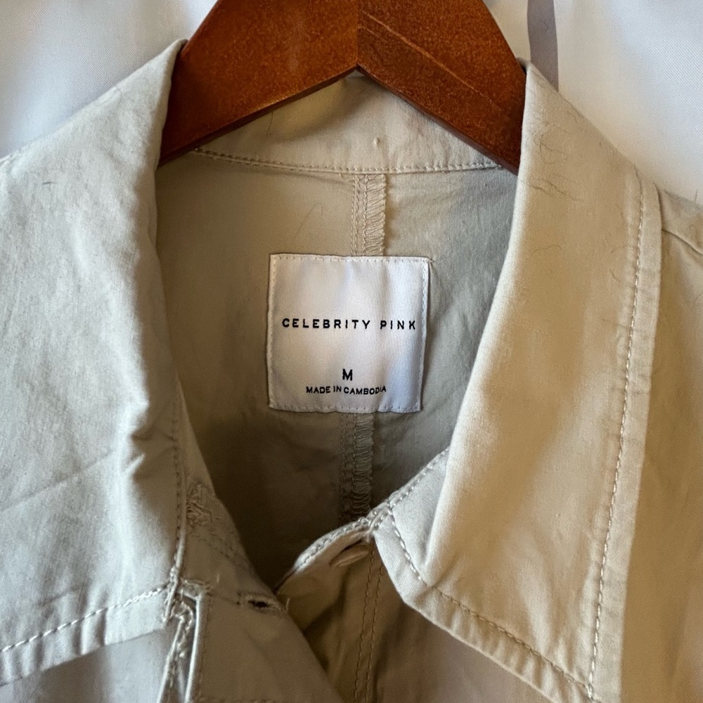 Celebrity Pink Beige Button-Up Romper - Picture 2 of 4